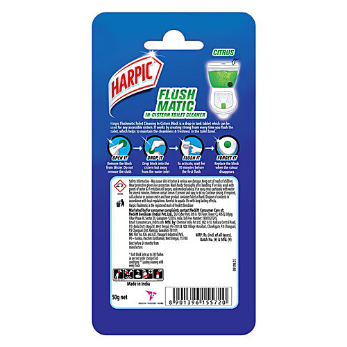 Harpic Flushmatic In-Cistern Toilet Cleaner Block, Citrus, 50 g  Cleans with Every Flush
