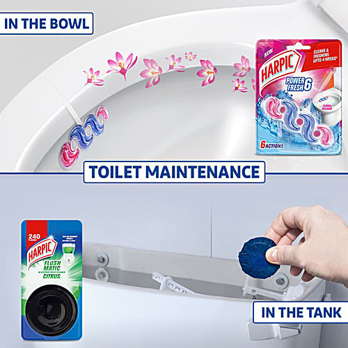 Harpic Flushmatic In-Cistern Toilet Cleaner Block, Citrus, 50 g  Cleans with Every Flush
