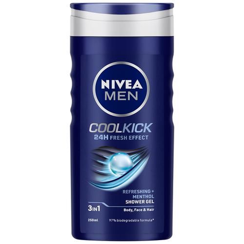 Nivea Men Cool Kick With Refreshing Icy Menthol Body Wash - Shower Gel For Body, Face & Hair, 250 ml  