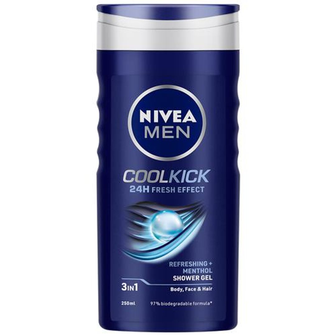 NIVEA MEN Cool Kick Shower Gel - With Refreshing Icy Menthol, For Body, Face & Hair, 250 ml 