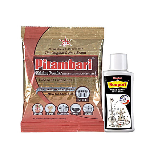 Pitambari Shining powder Copper & Brass + Rooperi Instant Contact Silver Shine Combo, 2 pcs (50 ml + 30 g) Always Shines Bright
 The Original & No. 1 Brand