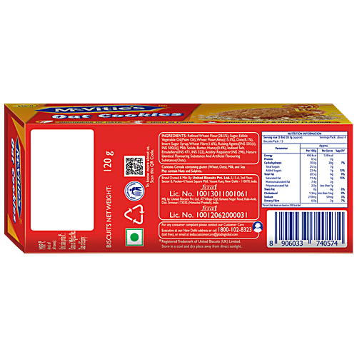 McVitie's Oat Cookies With Goodness Of Honey, 120 g Carton Goodness of Oats & High in Fibre