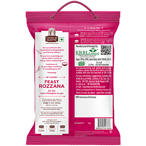 India Gate Feast Rozzana Basmati Rice, 5 kg Aged, Fluffy & Non-Sticky