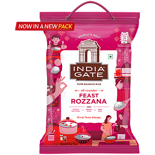 India Gate Feast Rozzana Basmati Rice, 5 kg Aged, Fluffy & Non-Sticky