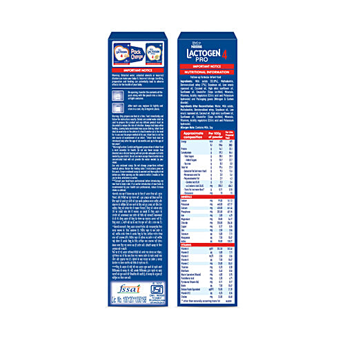 Nestle Lactogen Pro 4 Follow-Up Formula Powder, After 18 Months Up To 24 Months, 400 g Carton Whey Protien Iron Vitamin A, C & D