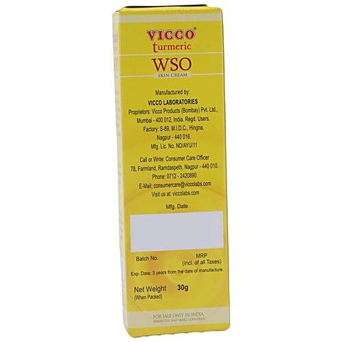 Vicco Turmeric WSO Skin Cream - Ayurvedic Medicine, 30 g
