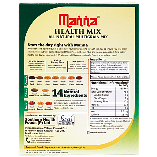 Manna Health Mix  - Natural Nutrition, No Added Sugar, Preservative Free, 500 g Carton Natural Nutrition, No Added Sugar, No Additives, No Added Colour & Flavour
