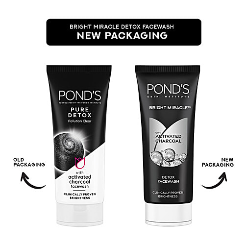 Pond's Bright Miracle Detox Facewash With 10X Power Of Charcoal, 50 g  