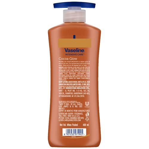 Vaseline Intensive Care Cocoa Glow Body Lotion - With Shea Butter, Non-Greasy Formula, 400 ml  
