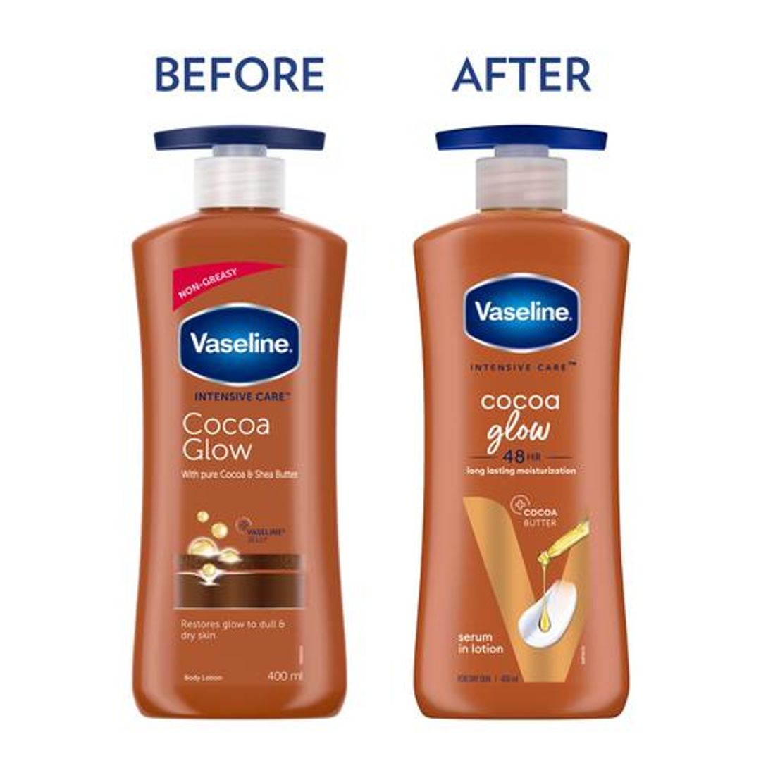 Vaseline Intensive Care Cocoa Glow Body Lotion - With Shea Butter, Non-Greasy Formula, 400 ml 