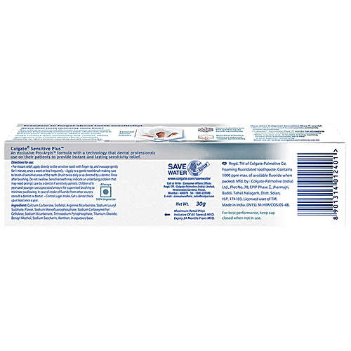 Colgate Sensitive Plus Toothpaste, 30 g Clinically Proven