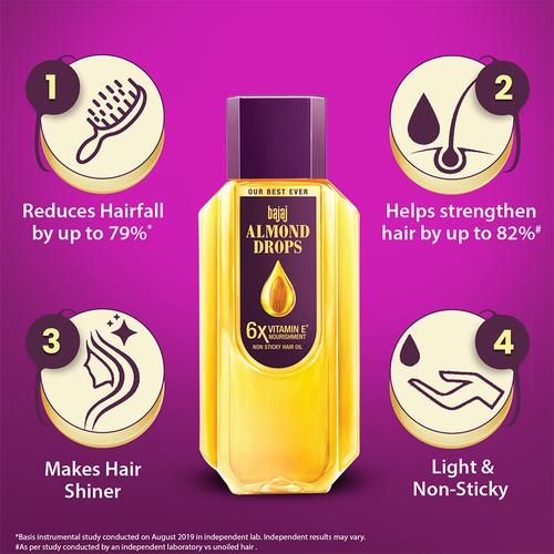 Bajaj Almond Drops Hair Oil - 6X Vitamin E, Reduces Hair Fall, 500 ml  