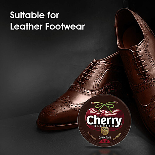 Cherry Blossom Dark Tan Wax Shoe Polish, 40 g  50% MORE SHINE
 PROTECTS