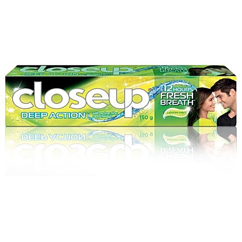 Closeup Deep Action Lemon Mint Anti Germ Gel Toothpaste, 150 g 12 Hours Fresh Breath