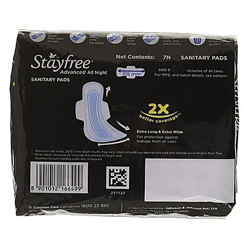 STAYFREE Sanitary Pads - Advanced All Nights Soft Ultra-Thin Xl, with Wings, 7 Pads  