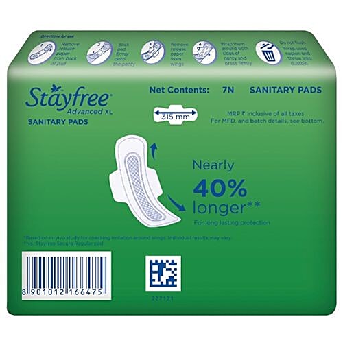 STAYFREE Sanitary Pads - Advanced All Nights Soft Ultra-Thin Xl, with Wings, 7 Pads  