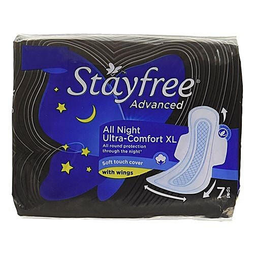STAYFREE Sanitary Pads - Advanced All Nights Soft Ultra-Thin Xl, with Wings, 7 Pads  