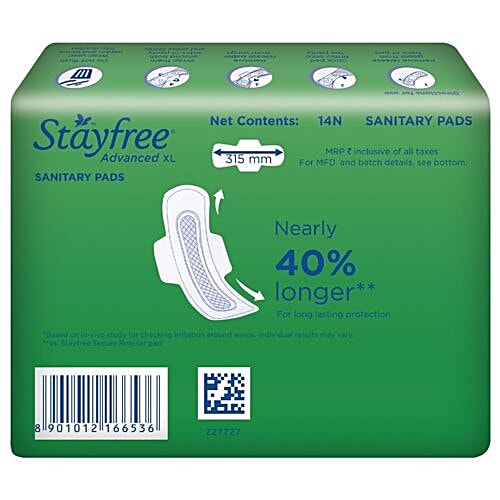 STAYFREE Soft Ultra-Thin Sanitary Pads With Wings - Advanced XL, 14 Pads  