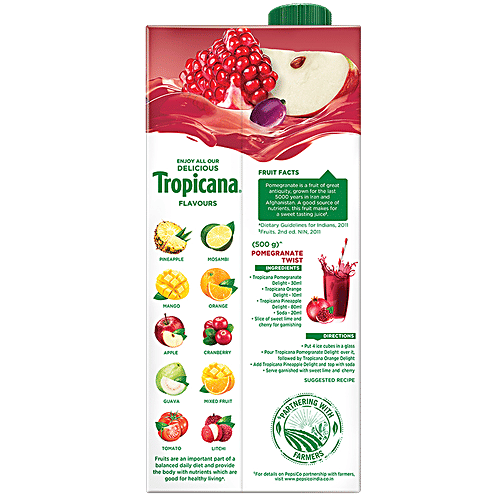 Tropicana Delight Fruit Juice - Pomegranate, 1 L Tetra 