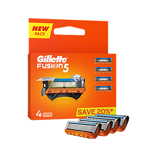 Gillette Fusion 5 Manual Shaving Blades for men  (Pack of 4 Cartridges), 4 pcs  5 Blade Shaving Surface + 1 Protection Trimmer