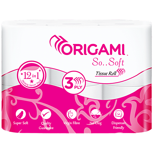 Origami 3 Ply Toilet Tissue Paper Roll, 12 pcs (160 Pulls each) 1920 Pulls Total