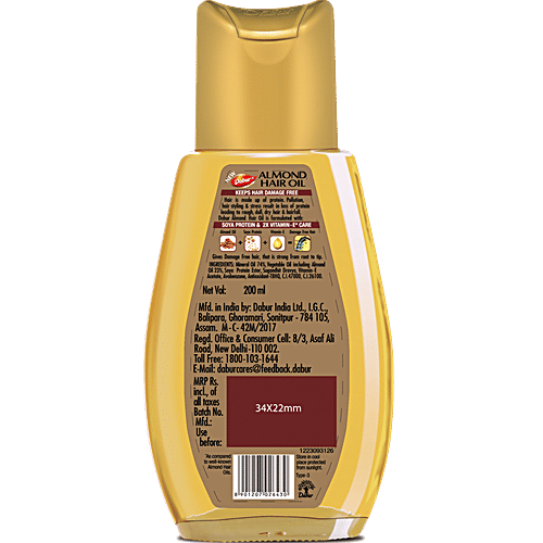 Dabur Almond Hair Oil - With Soya Protein & Vitamin E, 200 ml  