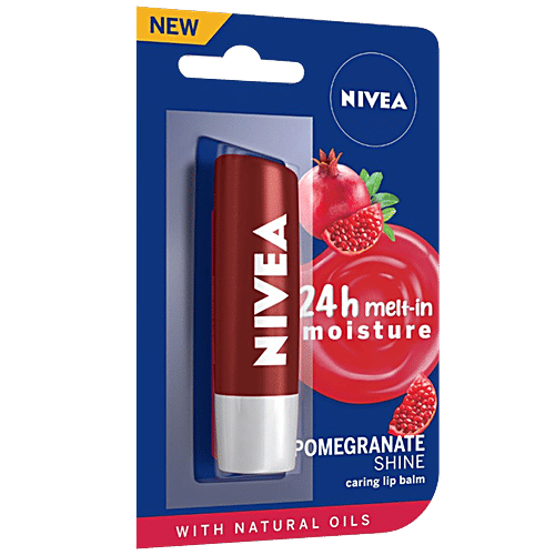 Nivea Pomegranate Shine Lip Balm - 24h Moisture With Natural Oils, Dark Red Shine & Pomegrenate Aroma, 4.8 g  With Natural Oils