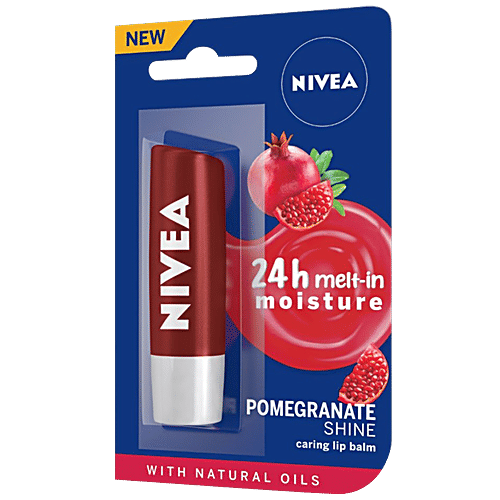 Nivea Pomegranate Shine Lip Balm - 24h Moisture With Natural Oils, Dark Red Shine & Pomegrenate Aroma, 4.8 g  With Natural Oils