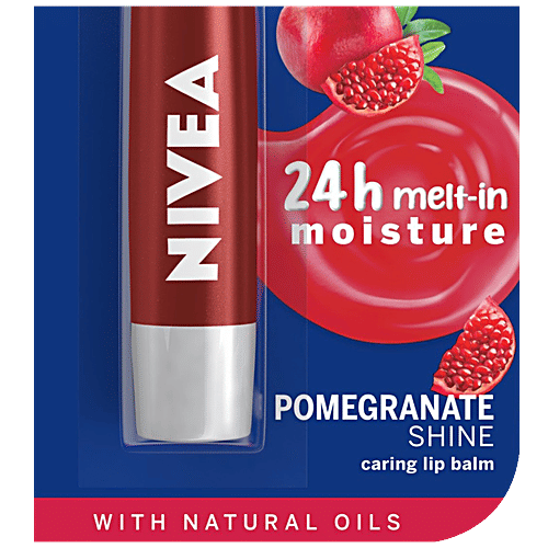 Nivea Pomegranate Shine Lip Balm - 24h Moisture With Natural Oils, Dark Red Shine & Pomegrenate Aroma, 4.8 g  With Natural Oils