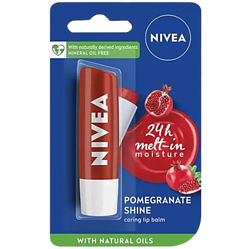 Nivea Pomegranate Shine Lip Balm - 24h Moisture With Natural Oils, Dark Red Shine & Pomegrenate Aroma, 4.8 g  With Natural Oils