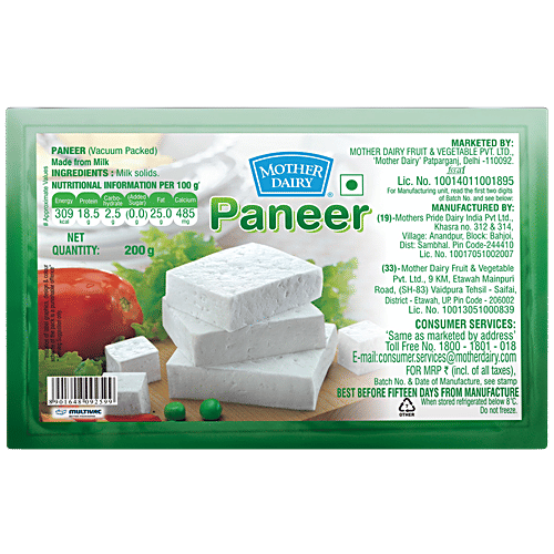 Mother Dairy Paneer, 200 g Pouch