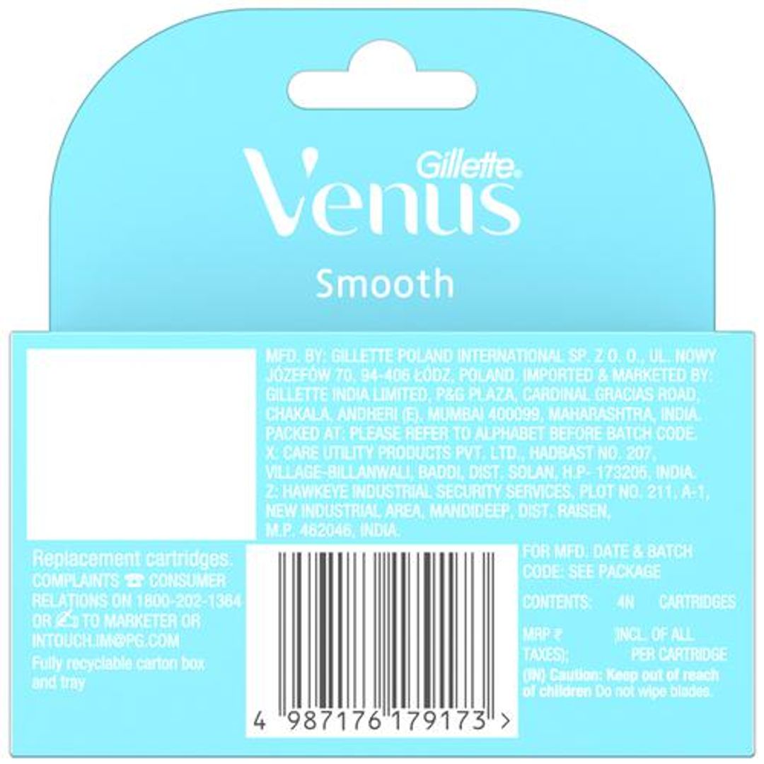 Gillette Venus Smooth Razor Blades - With Aloe Vera Extracts, For Women, 4 pcs 