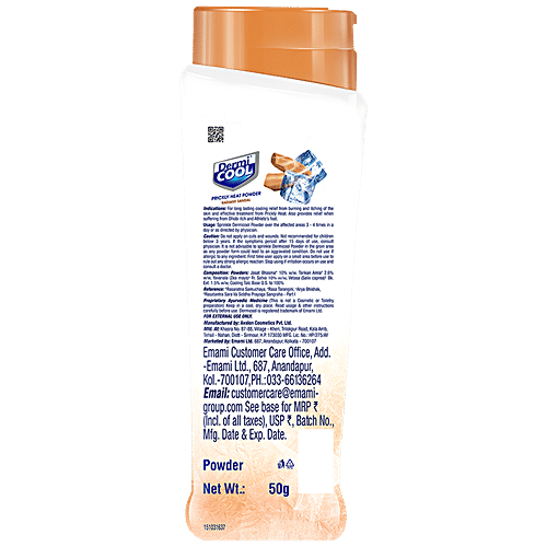 Dermi Cool Prickly Heat Powder Radiant Sandal, 50g Bottle 