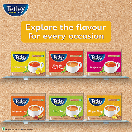 Tetley Ginger Zing Tea - Flavoured, Assam Blend, Staple-Free, Environment Friendly Bags, 100 g (50 Bags x 2 each)