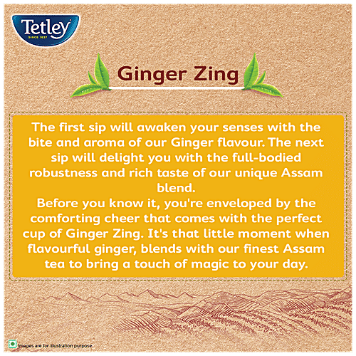 Tetley Ginger Zing Tea - Flavoured, Assam Blend, Staple-Free, Environment Friendly Bags, 100 g (50 Bags x 2 each)