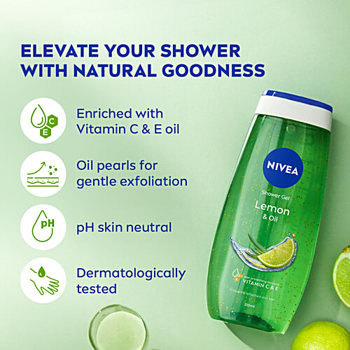Nivea Lemon & Oil Shower Gel - With Refreshing Scent, pH Balanced, Moisturising, 250 ml  