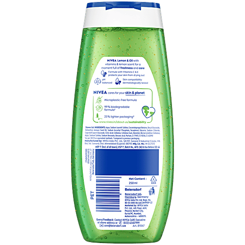 Nivea Lemon & Oil Shower Gel - With Refreshing Scent, pH Balanced, Moisturising, 250 ml  