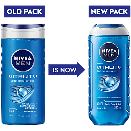 Nivea Men Vitality Fresh Effect 3 In 1 Shower Gel, 250 ml  With Ocean Minerals For Body, Face & Hair