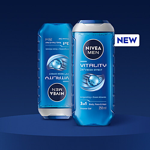 Nivea Men Vitality Fresh Effect 3 In 1 Shower Gel, 250 ml  With Ocean Minerals For Body, Face & Hair