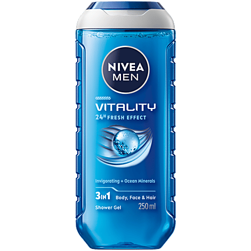 Nivea Men Vitality Fresh Effect 3 In 1 Shower Gel, 250 ml  With Ocean Minerals For Body, Face & Hair