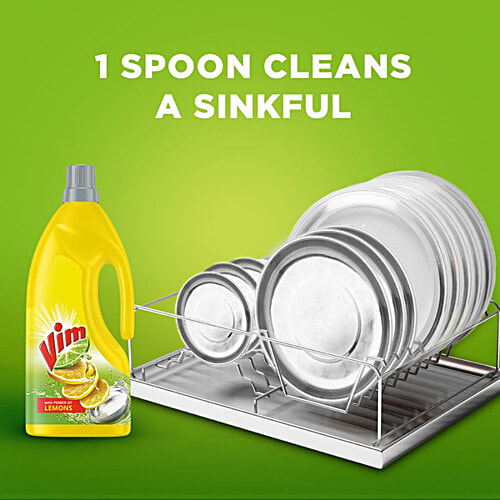 Vim Fresh Lemon Fragrance Dishwash Liquid Gel - Leaves No Residue, Grease Cleaner For All Utensils, Liquid Kitchen Soap, 1.8 L Can Leaves no Residue, Soft on Hands