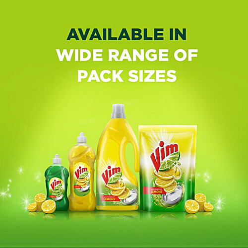 Vim Fresh Lemon Fragrance Dishwash Liquid Gel - Leaves No Residue, Grease Cleaner For All Utensils, Liquid Kitchen Soap, 1.8 L Can Leaves no Residue, Soft on Hands