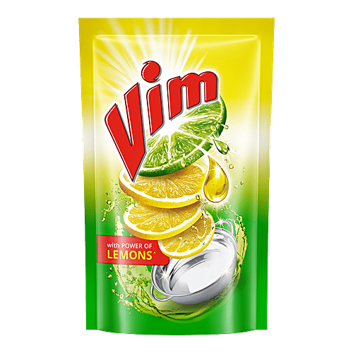Vim Dishwash Liquid Gel - Lemon, 225 ml Refill Pouch 