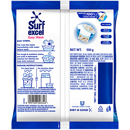 Surf Excel Easy Wash Detergent Powder, 500 g  