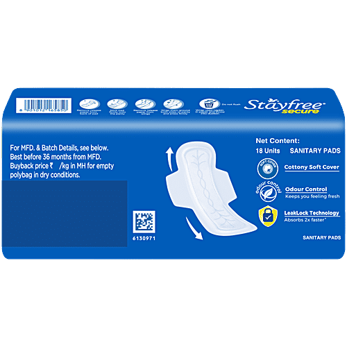 STAYFREE Secure Cottony Sanitary Pads - Regular, 18 pcs  