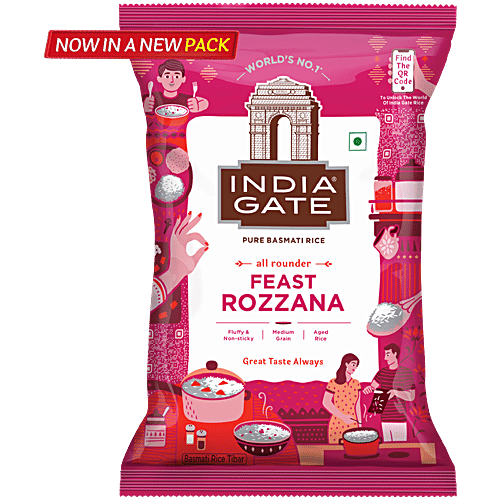 India Gate Feast Rozzana Basmati Rice, 1 kg  Aged, Fluffy & Non-Sticky