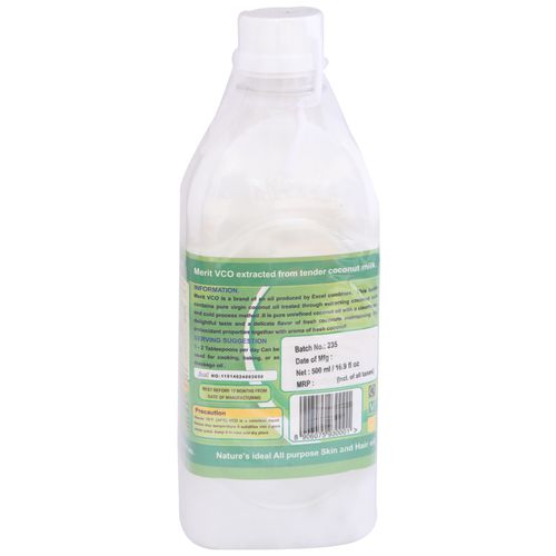 Merit Vco Coconut Oil - Extra Virgin, 500 ml Bottle No Cholesterol