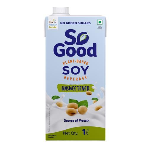 So Good Plant Based Soy Beverage Unsweetened - Lactose Free, No Added Sugar, Gluten Free, No Preservatives, 1 L Tetra Pak Source of Protein, Low in Saturated Fat