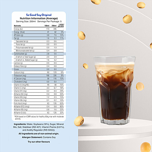So Good Plant-Based Soy Beverage - Original, 1 L  Rich In Calcium & Vitamins, Dairy Free, No Preservatives, Gluten & Lactose Free