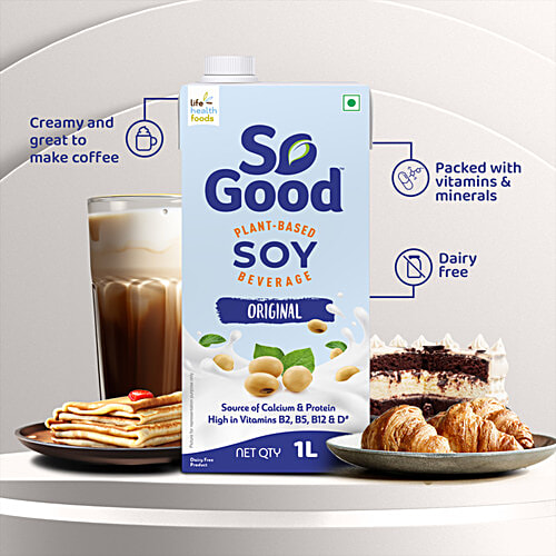 So Good Plant-Based Soy Beverage - Original, 1 L  Rich In Calcium & Vitamins, Dairy Free, No Preservatives, Gluten & Lactose Free